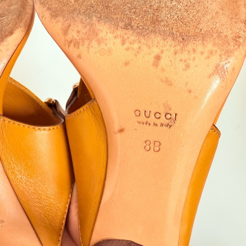 Gucci Mustard Yellow Suede Leather hasler horsebit thong heel sandals US 8 - Picture 8 of 9